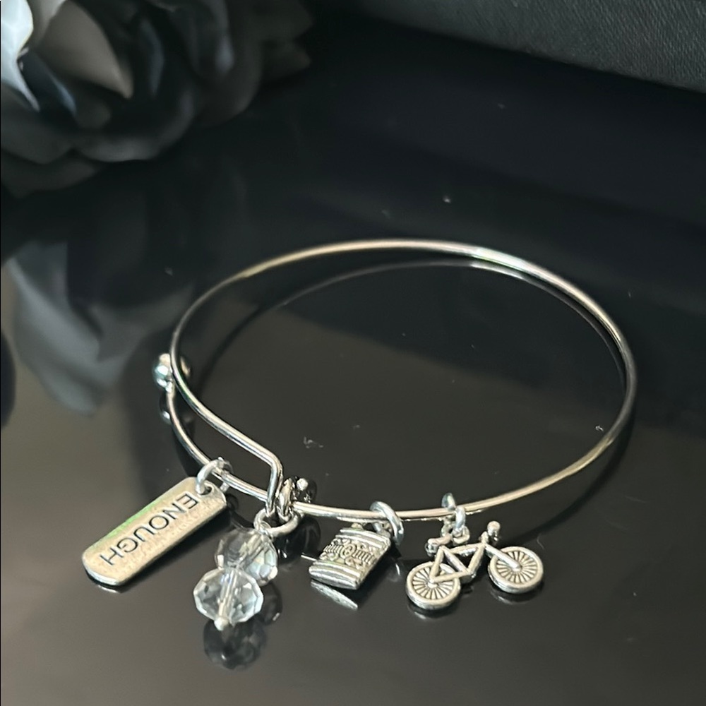 Silver Charm Bracelet with Bicycle and Book Charms - Handmade